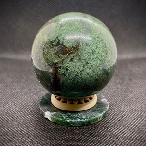 Moss Agate Sphere with Holder and Moss Agate Display Plate